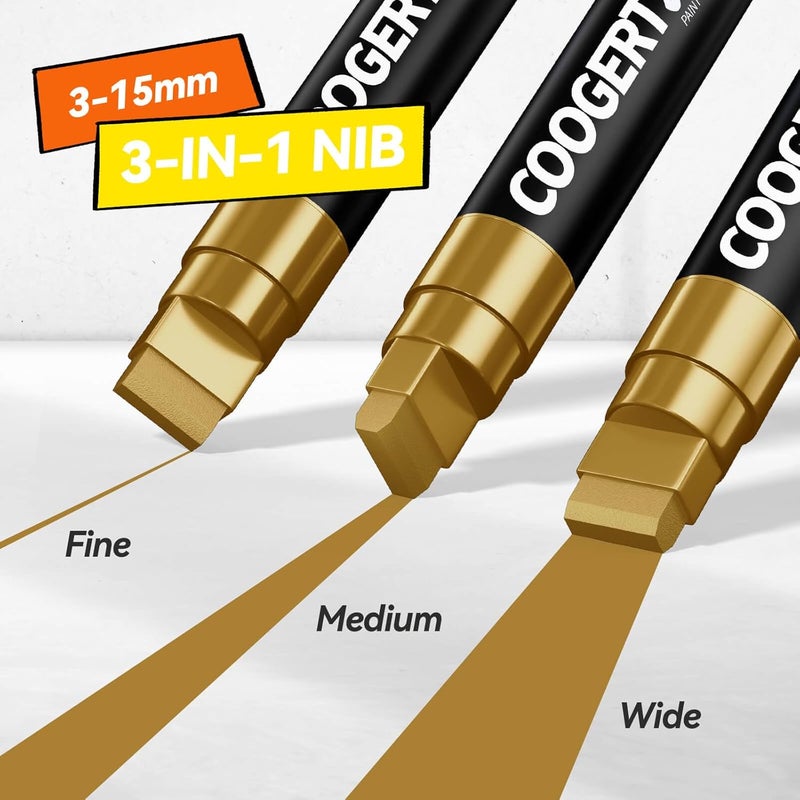 Coogert 3Pcs Gold Jumbo Poster Markers, 15MM Thick Permanent Acrylic Graffiti Markers, Wide Tip Paint Marker for Canvas, Posters Board, Fabric, Window, Glass, Wood, Teachers,Banner painting supplies - Image 2